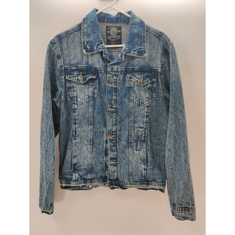 Buffalo David Bitton Mens Blue Acid Wash Denim Trucker Jacket Size M Regular Fit